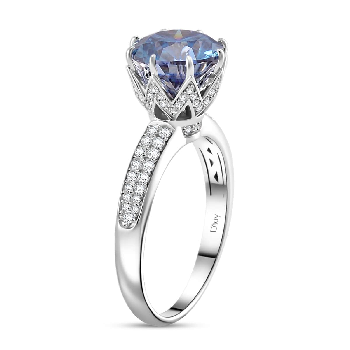 Sapphire Blue and Moissanite 2.80 ctw Crown of Petals Ring in Rhodium Over Sterling Silver (Size 7.0) image number 3