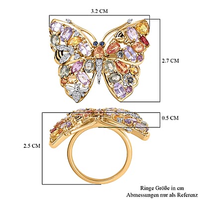 GP Multi Sapphire and Multi Gemstone 6.22 ctw Ring in Vermeil YG Over Sterling Silver (Size 8.0)