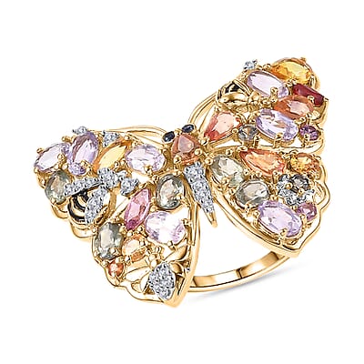 GP Multi Sapphire and Multi Gemstone 6.22 ctw Ring in Vermeil YG Over Sterling Silver (Size 8.0)