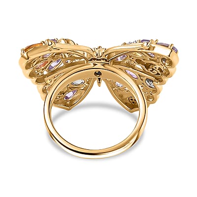 GP Multi Sapphire and Multi Gemstone 6.22 ctw Ring in Vermeil YG Over Sterling Silver (Size 8.0)