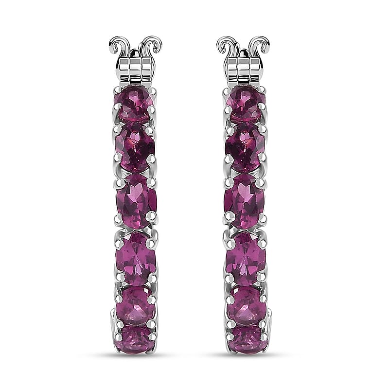 D'Joy Radiant Ember Garnet 5.40 ctw Inside-out Hoop Earrings in Rhodium Over Sterling Silver