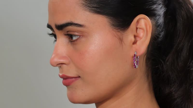 D'Joy Radiant Ember Garnet 5.40 ctw Inside-out Hoop Earrings in Rhodium Over Sterling Silver