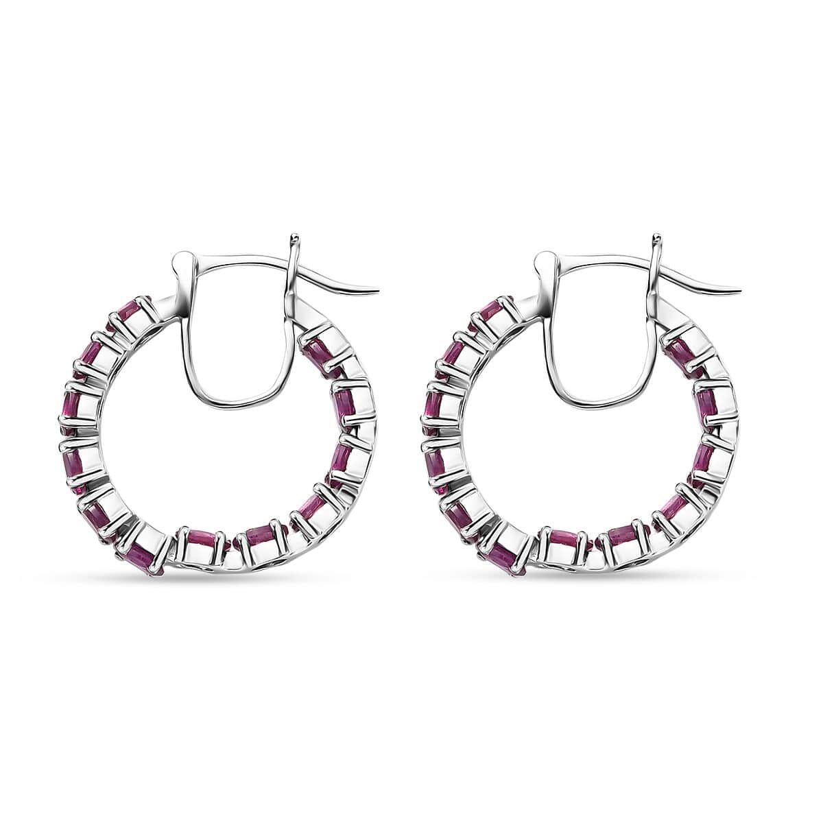 Doorbuster Radiant Ember Garnet 5.40 ctw Inside-out Hoop Earrings in Rhodium Over Sterling Silver image number 3