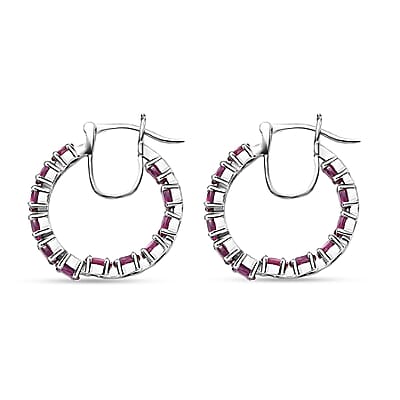 D'Joy Radiant Ember Garnet 5.40 ctw Inside-out Hoop Earrings in Rhodium Over Sterling Silver