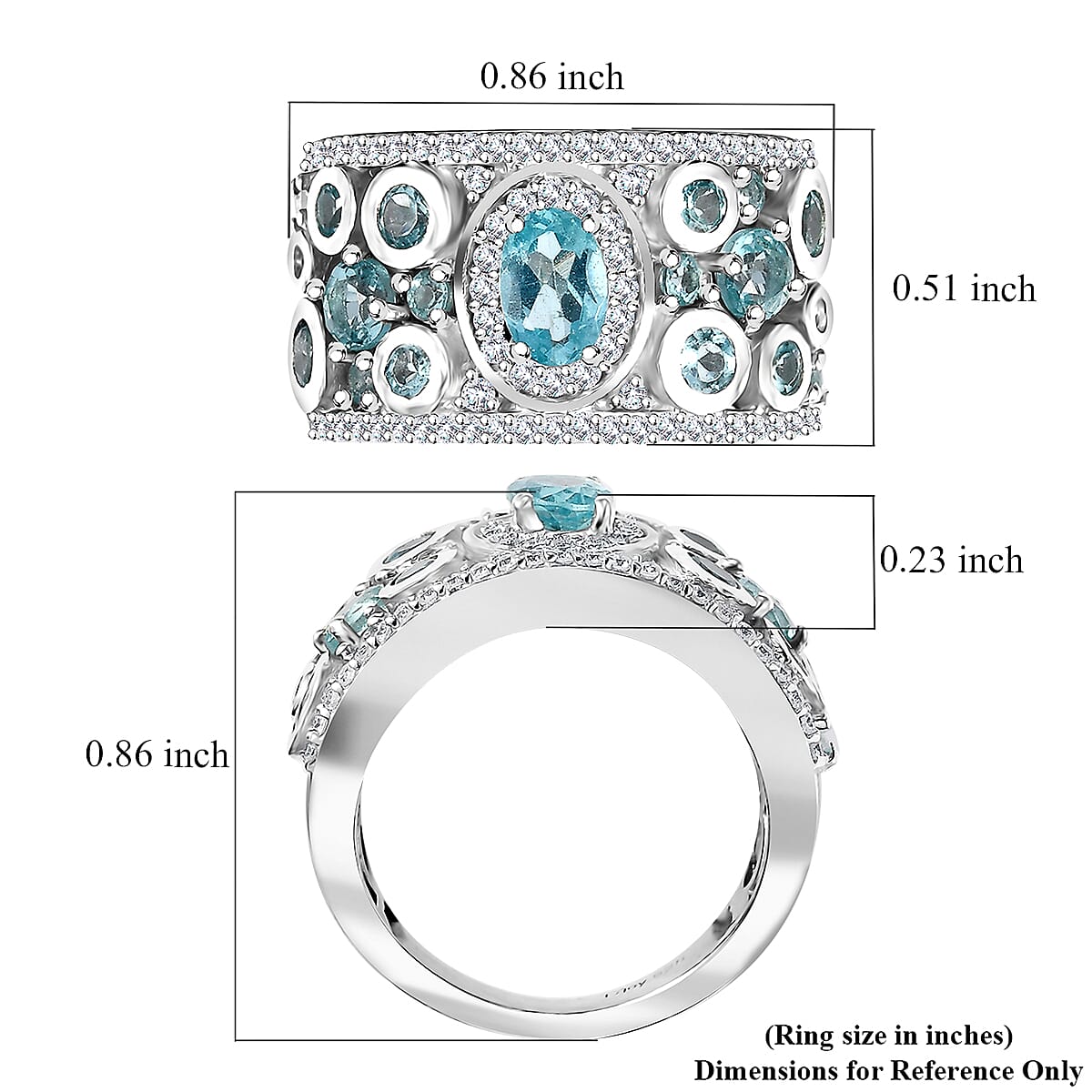 D'Joy Madagascar Lagoon Apatite and Multi Gemstone 2.25 ctw Bubble Ring in Rhodium Over Sterling Silver (Size 10.0)