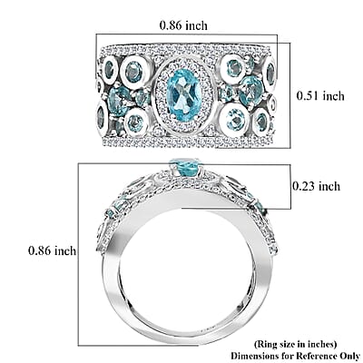D'Joy Madagascar Lagoon Apatite and Multi Gemstone 2.25 ctw Bubble Ring in Rhodium Over Sterling Silver (Size 10.0)