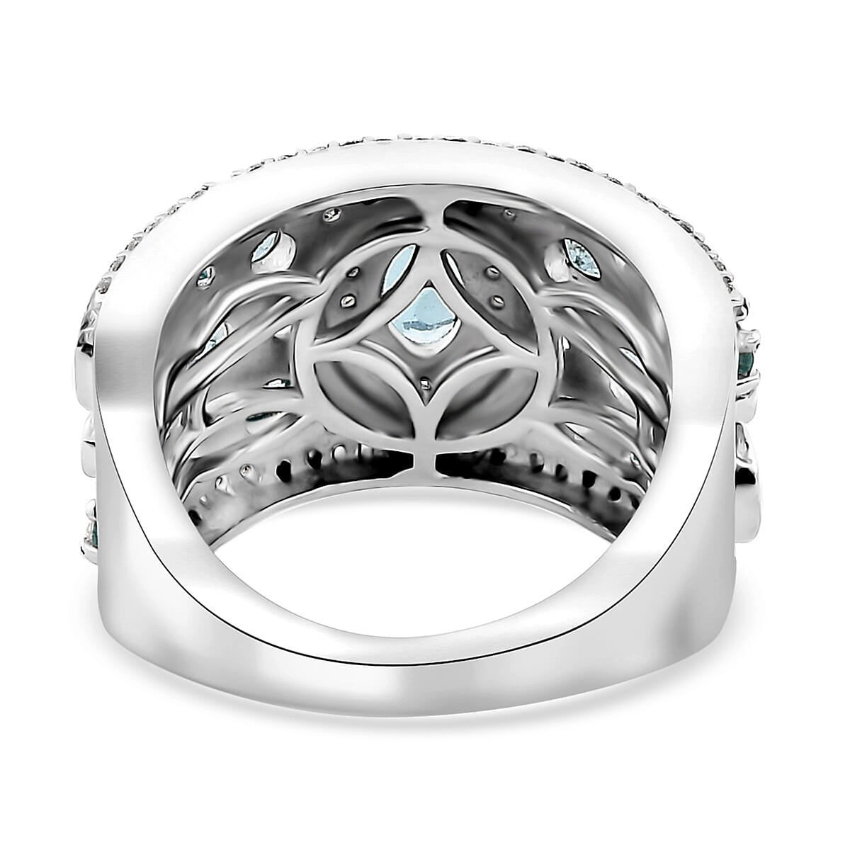 Madagascar Lagoon Apatite and Multi Gemstone 2.25 ctw Bubble Ring in Rhodium Over Sterling Silver (Size 5.0) image number 4