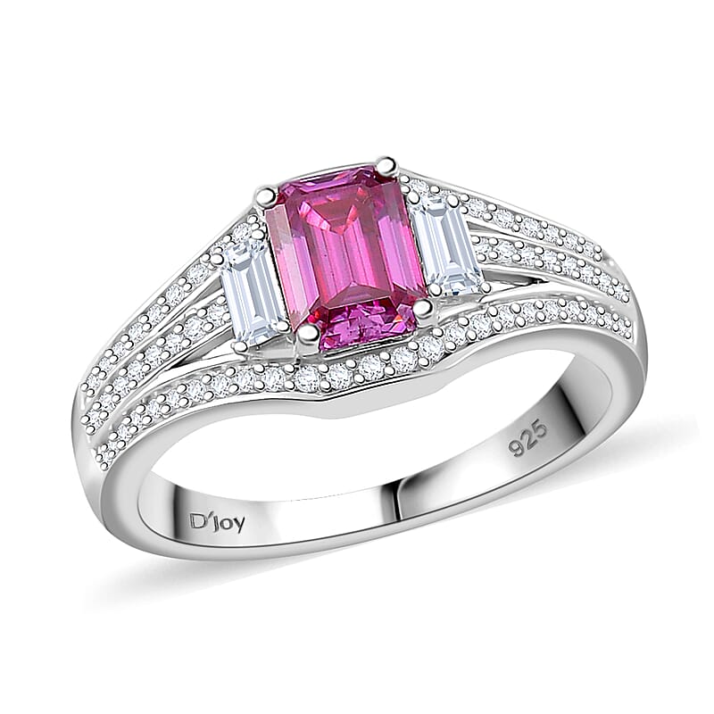Lotus Pink and White Moissanite 1.50 ctw Art Deco Ring in Rhodium Over Sterling Silver (Size 10.0)