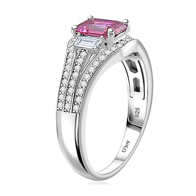 Lotus Pink and White Moissanite 1.50 ctw Art Deco Ring in Rhodium Over Sterling Silver (Size 10.0)