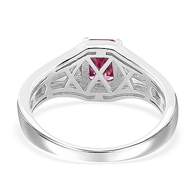 Lotus Pink and White Moissanite 1.50 ctw Art Deco Ring in Rhodium Over Sterling Silver (Size 10.0)
