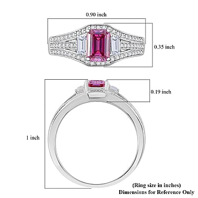 Lotus Pink and White Moissanite 1.50 ctw Art Deco Ring in Rhodium Over Sterling Silver (Size 10.0)
