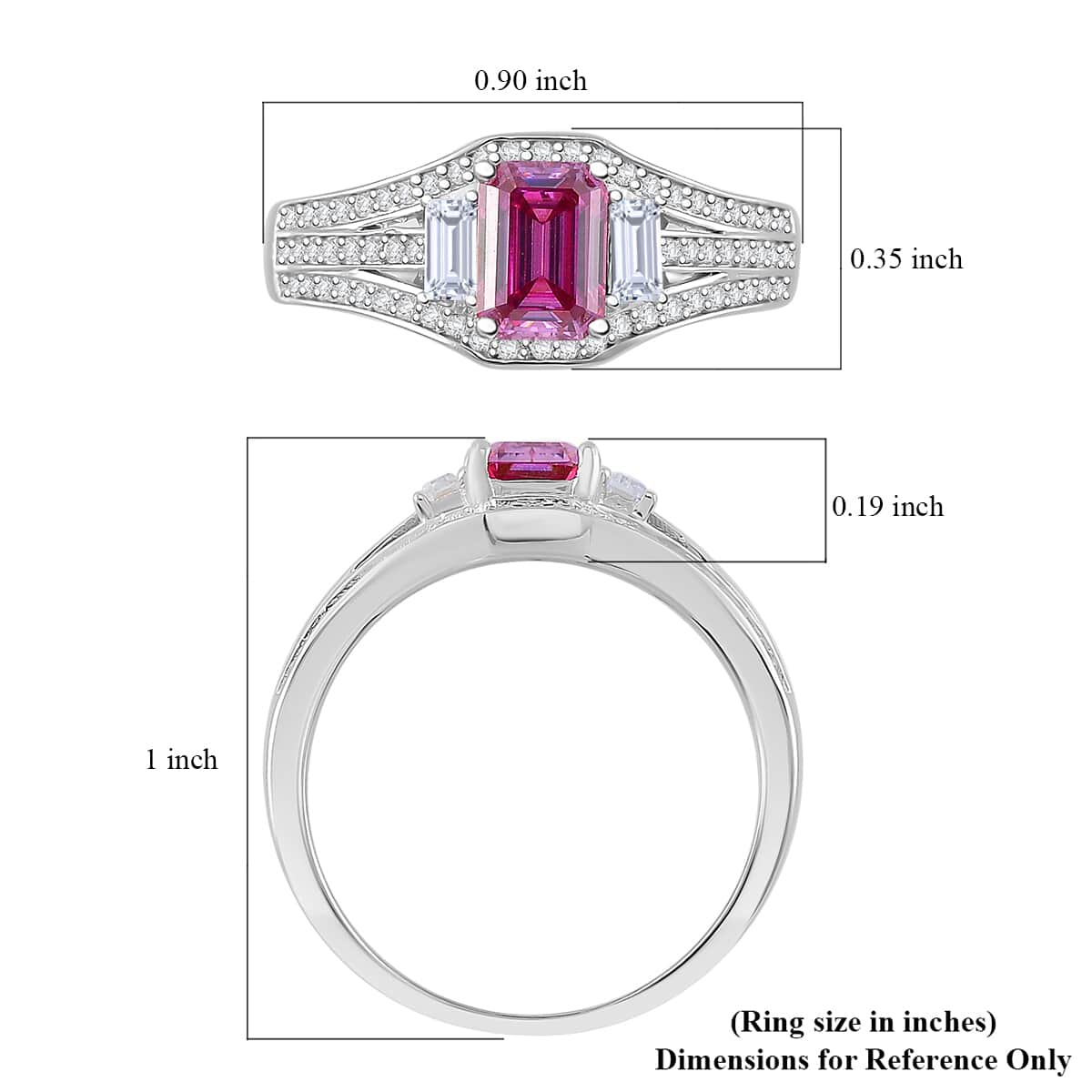 Lotus Pink and White Moissanite 1.50 ctw Art Deco Ring in Rhodium Over Sterling Silver (Size 6.0) image number 5