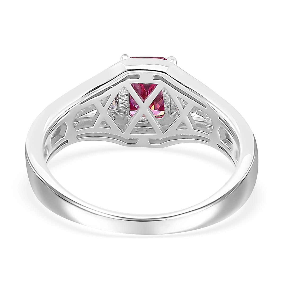 Lotus Pink and White Moissanite 1.50 ctw Art Deco Ring in Rhodium Over Sterling Silver (Size 7.0) image number 4