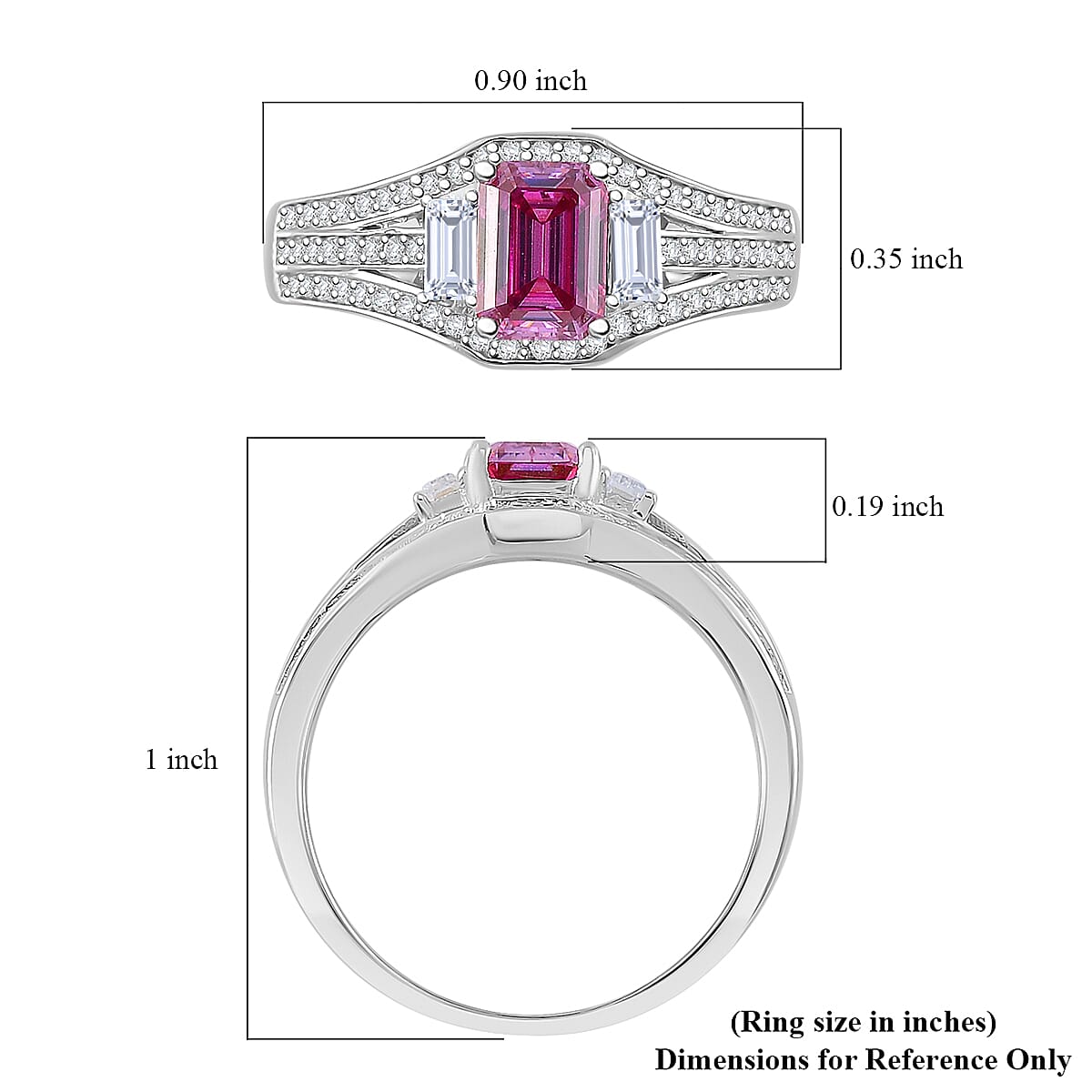 Lotus Pink and White Moissanite 1.50 ctw Art Deco Ring in Rhodium Over Sterling Silver (Size 7.0) image number 5