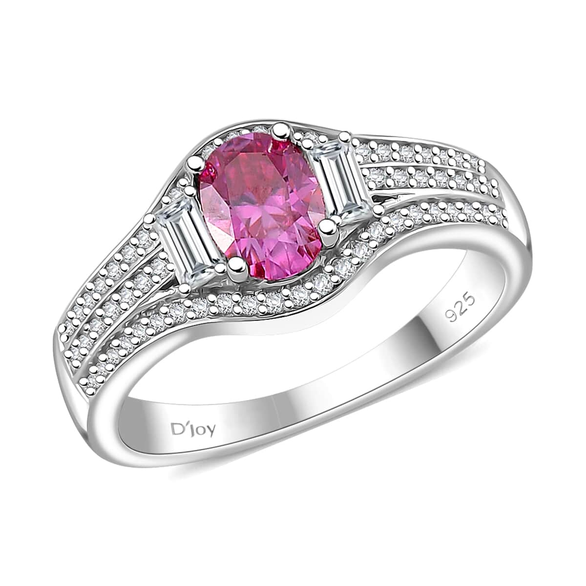 Lotus Pink and White Moissanite 1.40 ctw Art Deco Ring in Rhodium Over Sterling Silver (Size 10.0) image number 0