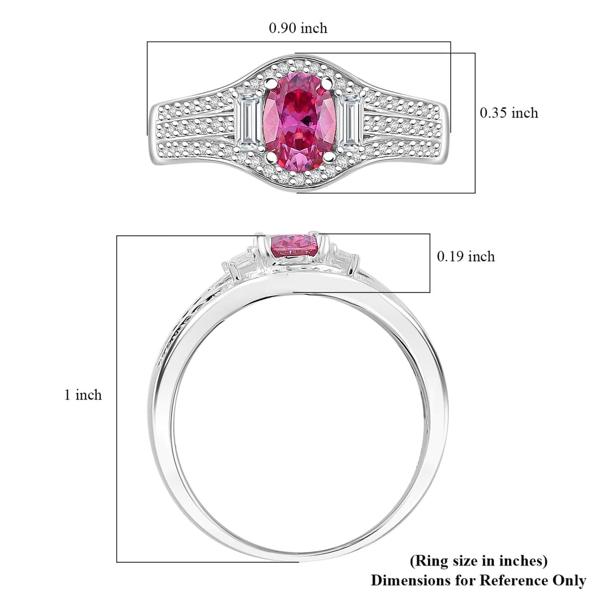 Lotus Pink and White Moissanite 1.40 ctw Art Deco Ring in Rhodium Over Sterling Silver (Size 10.0) image number 5