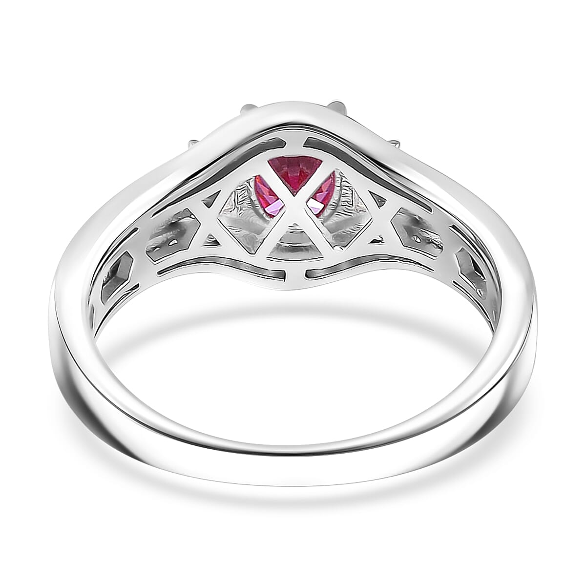 Lotus Pink and White Moissanite 1.40 ctw Art Deco Ring in Rhodium Over Sterling Silver (Size 9.0) image number 4