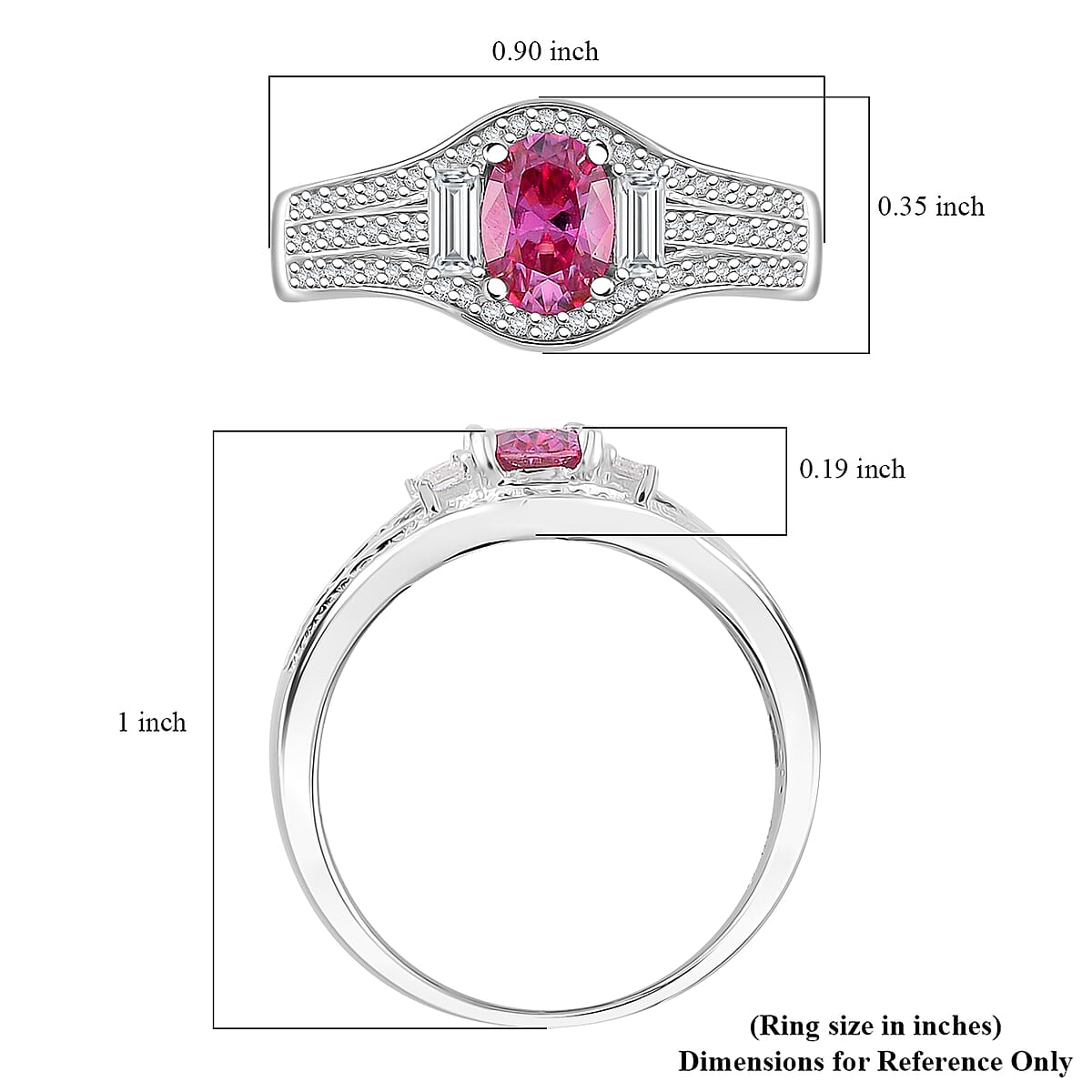 Lotus Pink and White Moissanite 1.40 ctw Art Deco Ring in Rhodium Over Sterling Silver (Size 9.0) image number 5