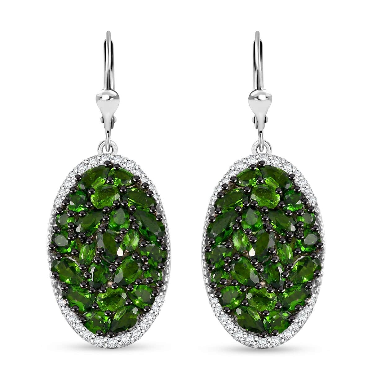 Chrome Diopside and White Zircon 9.30 ctw Eternal Bloom Earrings in rhodium Sterling Silver image number 0