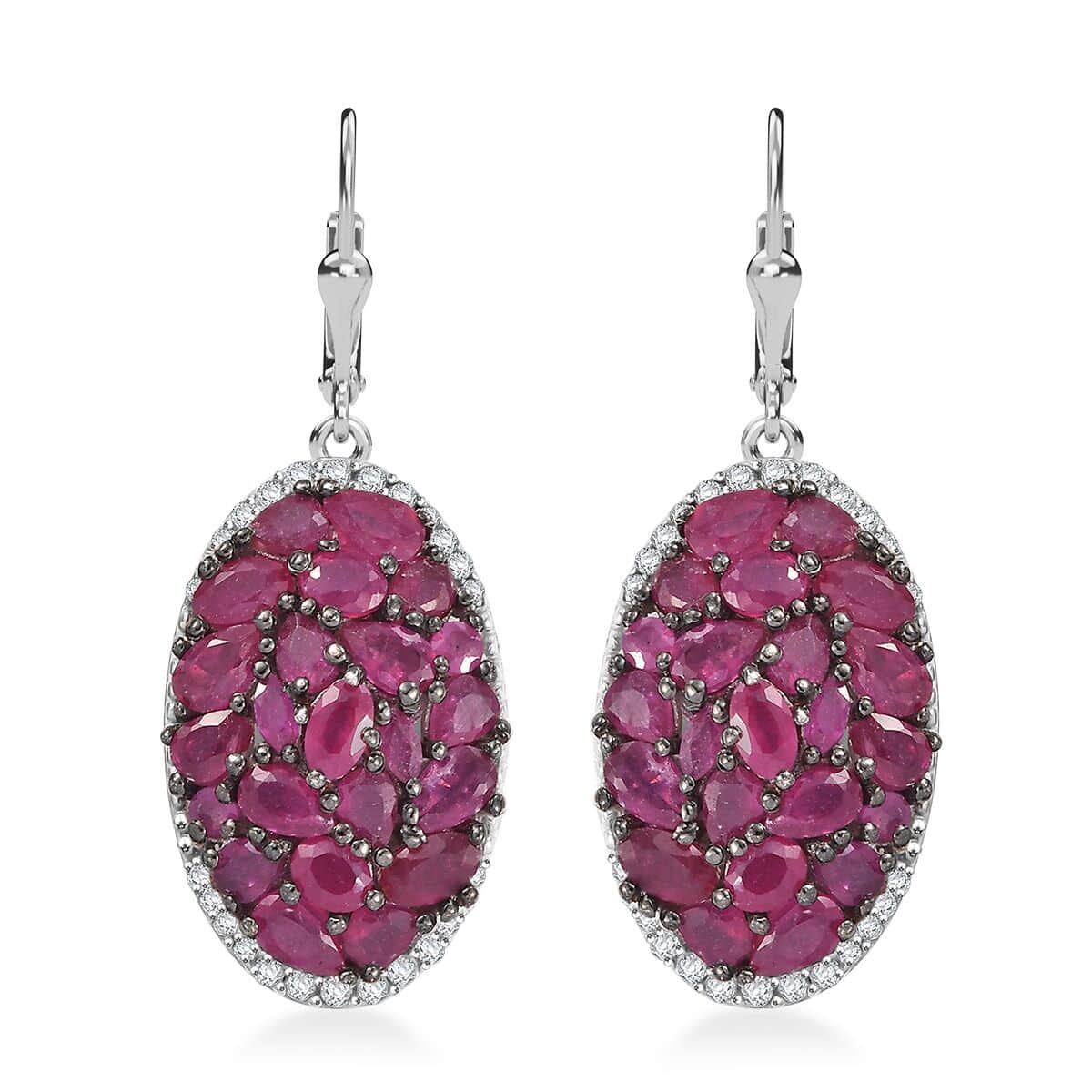 Niassa Ruby (FF) and White Zircon 12.85 ctw Eternal Bloom Earrings in Rhodium Over Sterling Silver image number 0