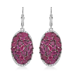 Niassa Ruby (FF) and White Zircon 12.85 ctw Eternal Bloom Earrings in Rhodium Over Sterling Silver