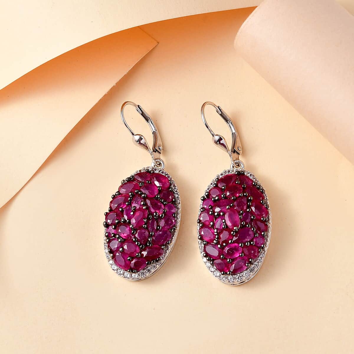 Niassa Ruby (FF) and White Zircon 12.85 ctw Eternal Bloom Earrings in Rhodium Over Sterling Silver image number 1