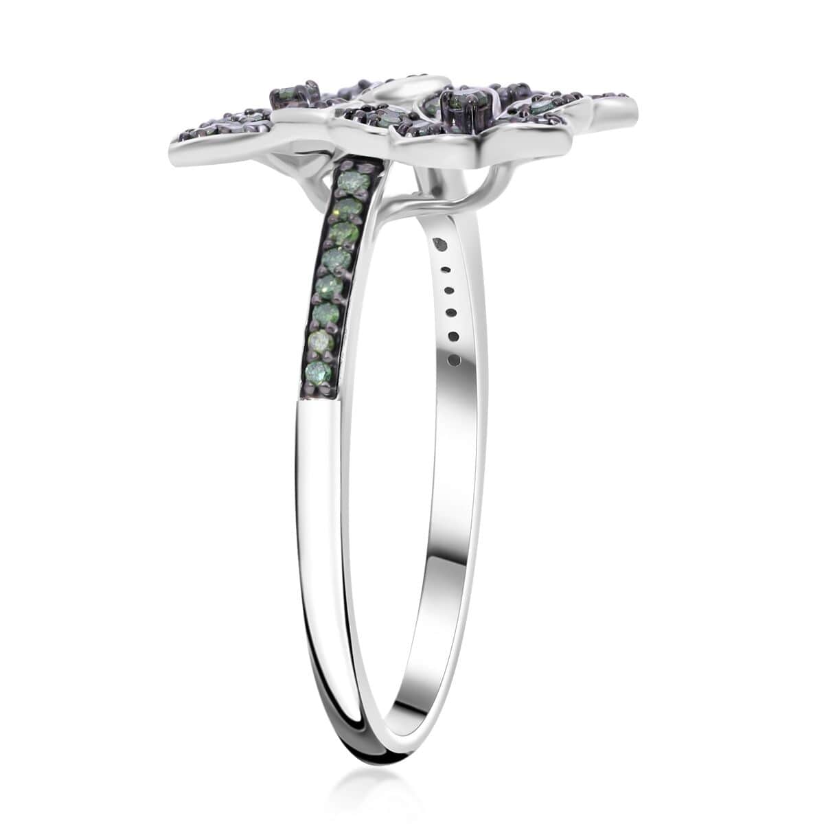 Green Diamond 0.33 ctw Floral Ring in Platinum Over Sterling Silver (Size 6.0) image number 3