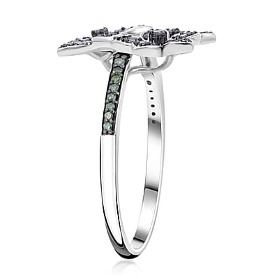 Green Diamond 0.33 ctw Floral Ring in Platinum Over Sterling Silver (Size 6.0)