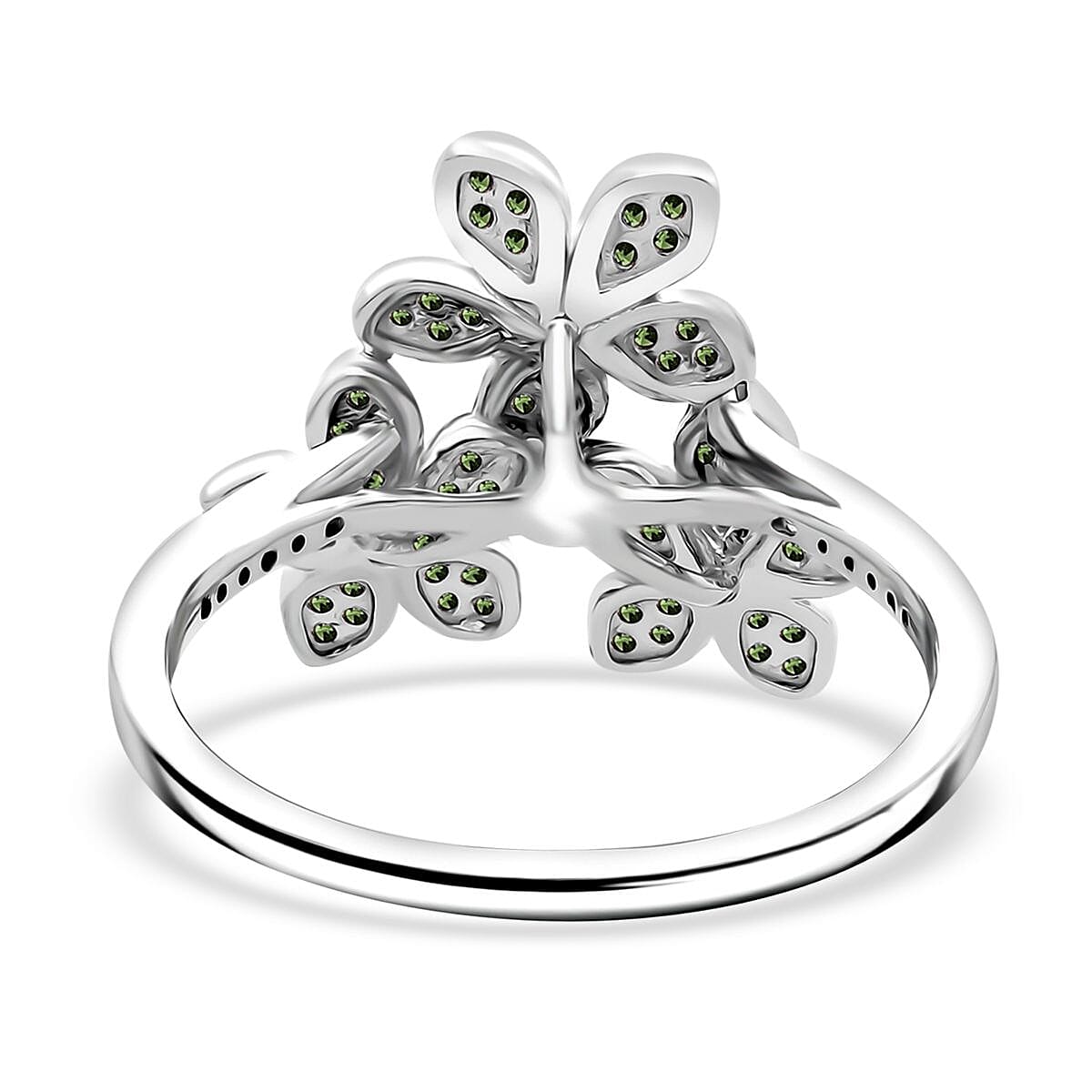 Green Diamond 0.33 ctw Floral Ring in Platinum Over Sterling Silver (Size 6.0)