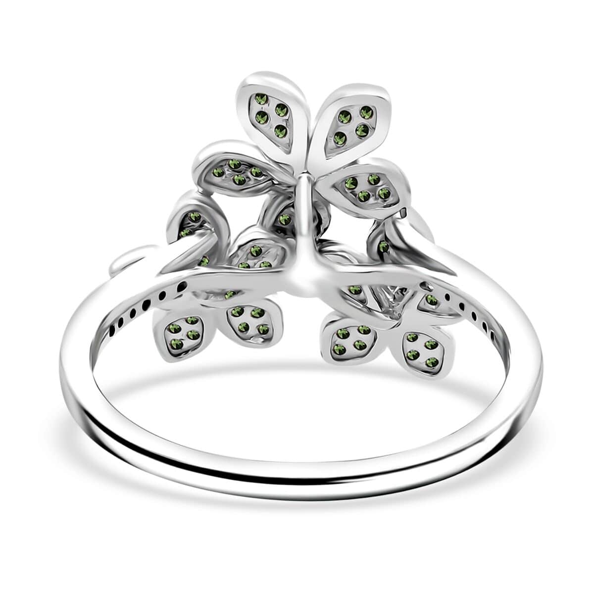 Green Diamond 0.33 ctw Floral Ring in Platinum Over Sterling Silver (Size 6.0) image number 4