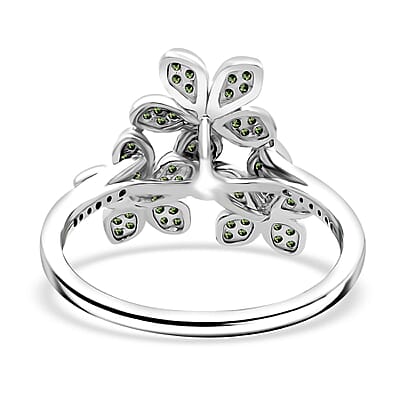 Green Diamond 0.33 ctw Floral Ring in Platinum Over Sterling Silver (Size 6.0)