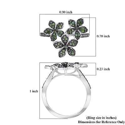 Green Diamond 0.33 ctw Floral Ring in Platinum Over Sterling Silver (Size 6.0)