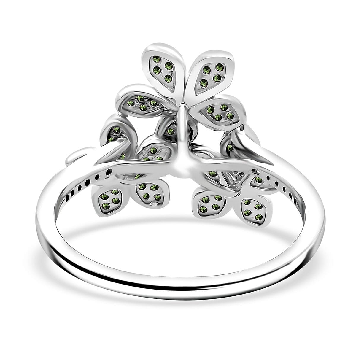 Green Diamond 0.33 ctw Floral Ring in Platinum Over Sterling Silver (Size 7.0) image number 4