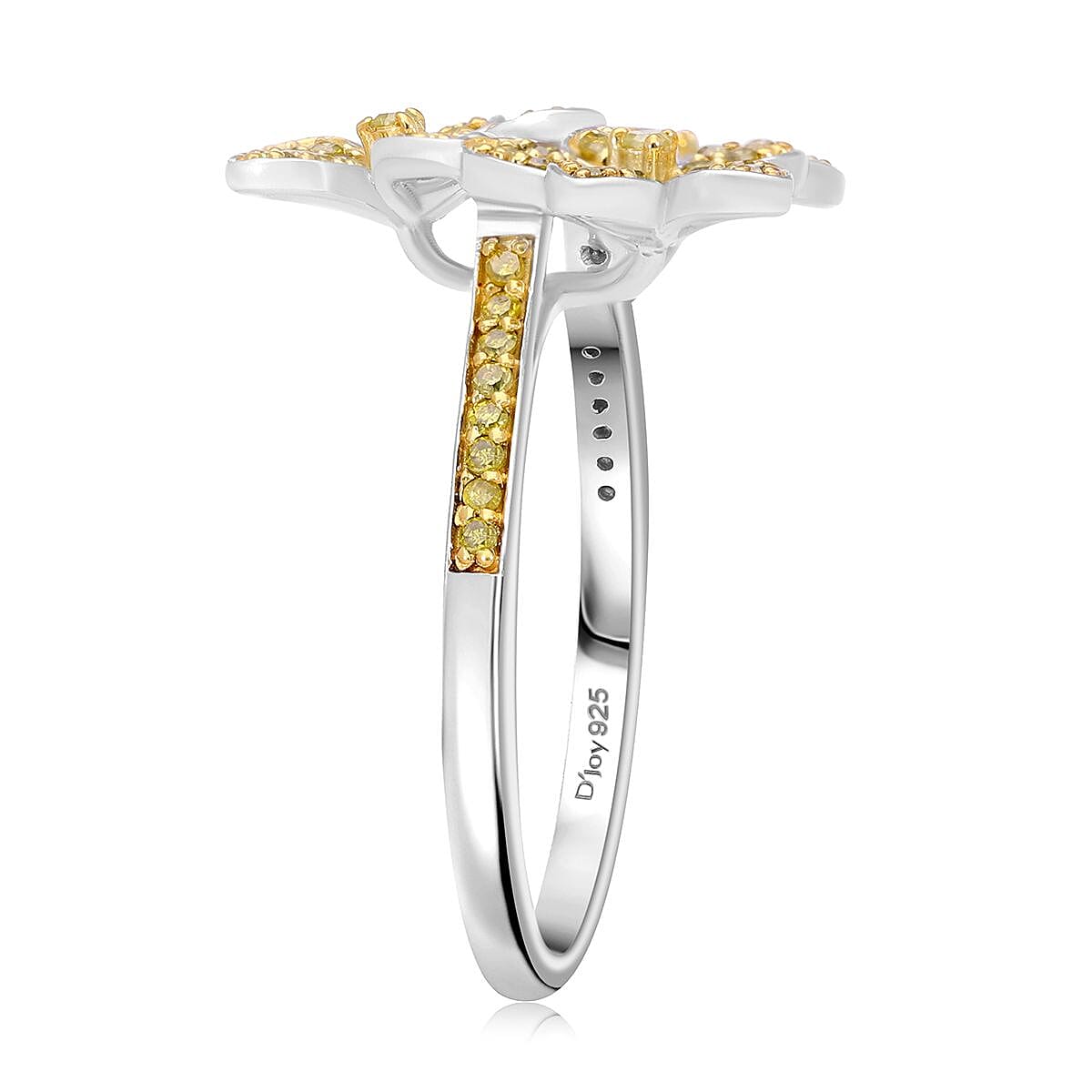 Yellow Diamond 0.33 ctw Floral Ring in Platinum Over Sterling Silver (Size 9.0) image number 3
