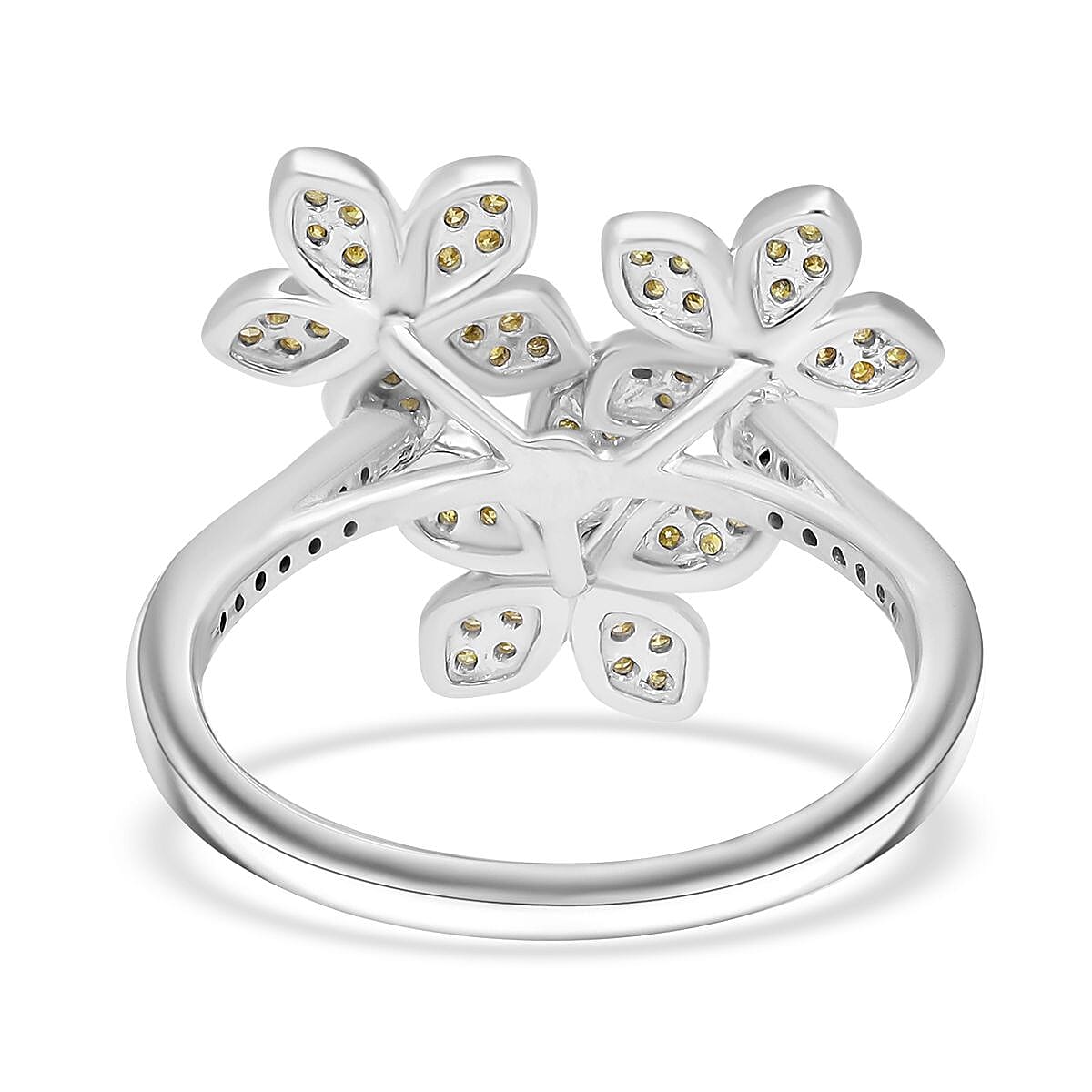 Yellow Diamond 0.33 ctw Floral Ring in Platinum Over Sterling Silver (Size 9.0) image number 4