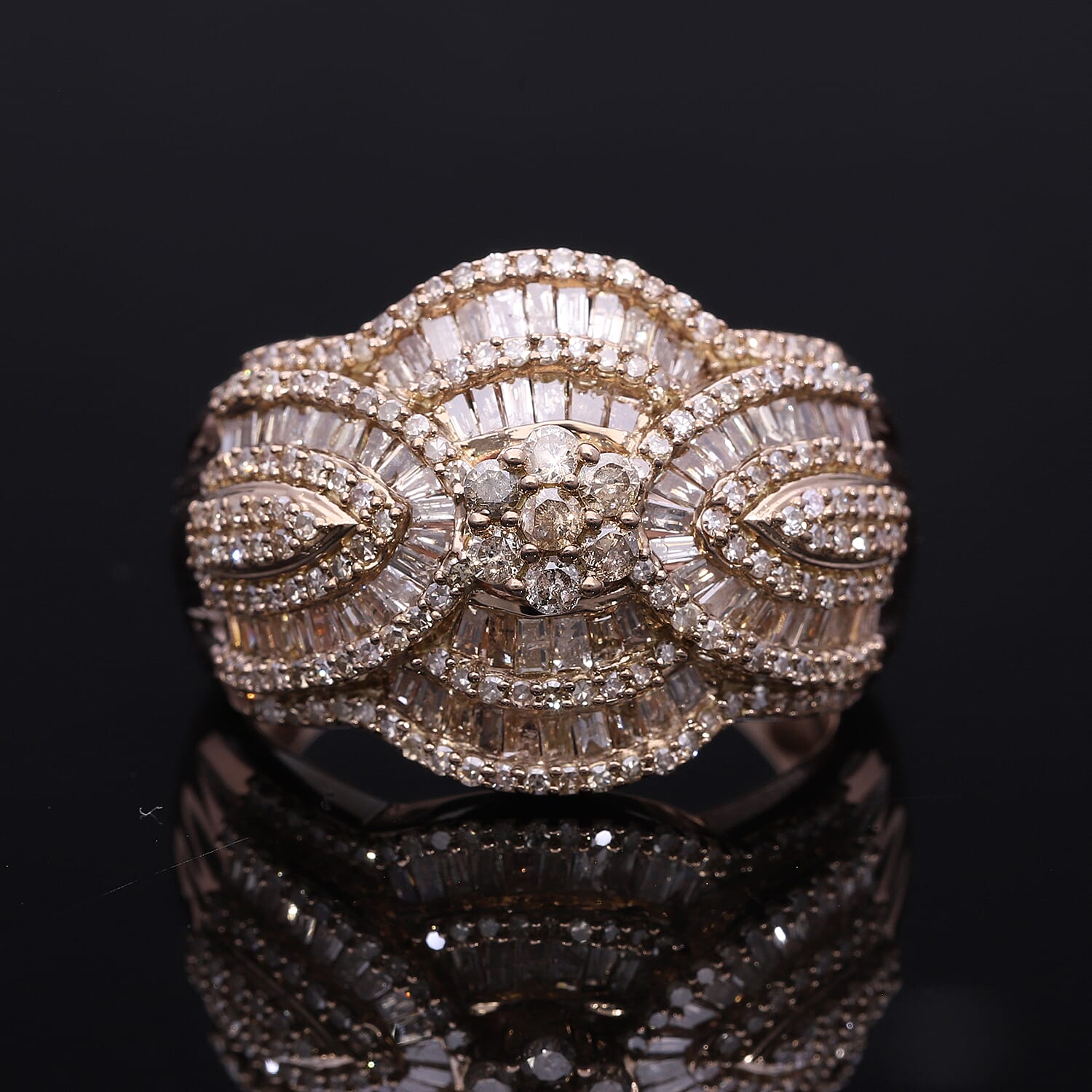 Natural Champagne Diamond 2.00 ctw Ring in Vermeil Rose Gold Over Sterling Silver (Size 10.0)