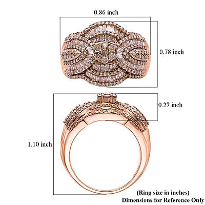 Natural Champagne Diamond 2.00 ctw Ring in Vermeil Rose Gold Over Sterling Silver (Size 10.0)