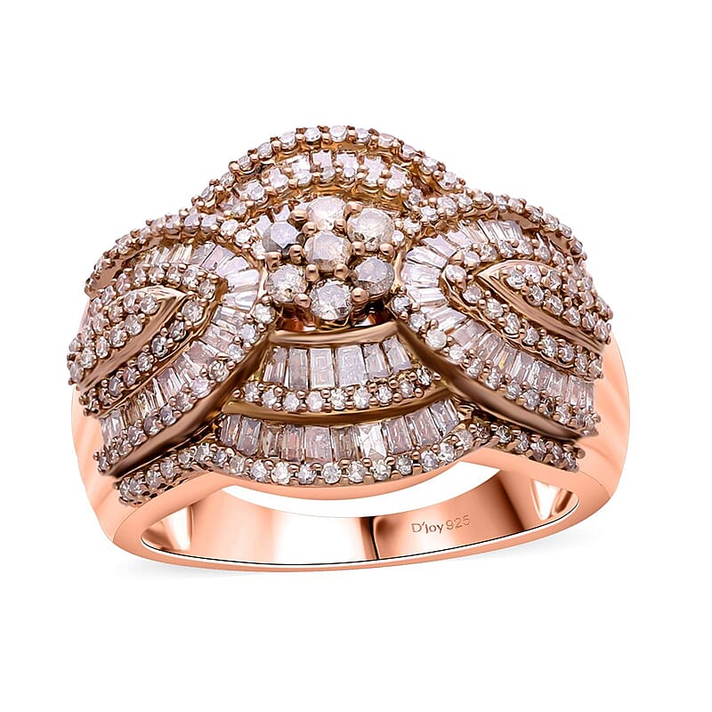 Natural Champagne Diamond 2.00 ctw Ring in Vermeil Rose Gold Over Sterling Silver (Size 7.0)