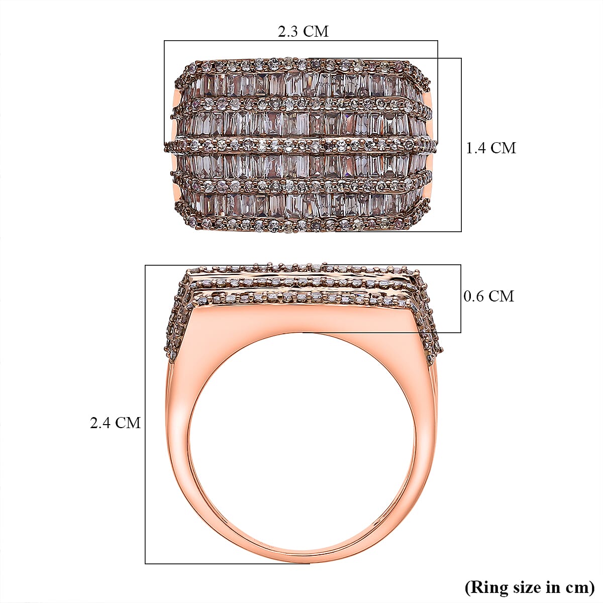 Natural Champagne Diamond 2.00 ctw Ring in Vermeil Rose Gold Over Sterling Silver (Size 11.0) image number 5