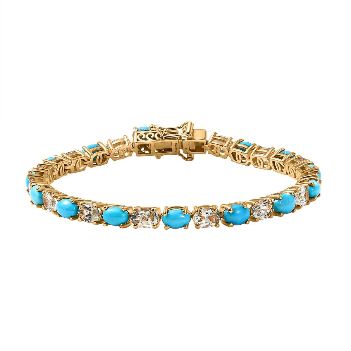 Premium Sleeping Beauty Turquoise and AAA Turkizite 13.00 ctw Tennis Bracelet in 18K Vermeil Yellow Gold Over Sterling Silver (7.25 In) image number 0