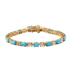 Premium Sleeping Beauty Turquoise and AAA Turkizite 13.00 ctw Tennis Bracelet in 18K Vermeil Yellow Gold Over Sterling Silver (7.25 In)