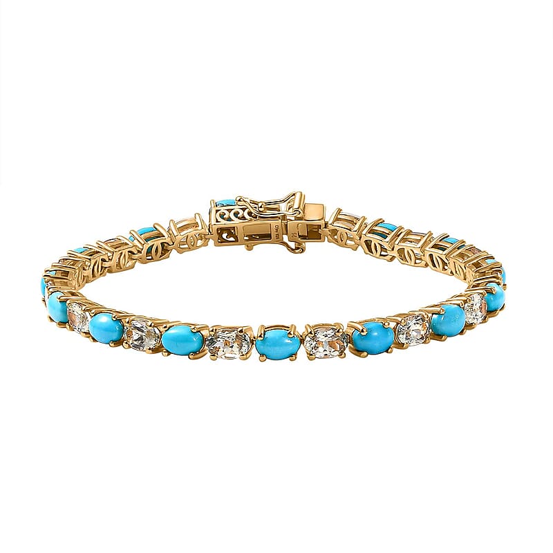 D'Joy Premium Sleeping Beauty Turquoise and AAA Turkizite 13.00 ctw Tennis Bracelet in 18K Vermeil Yellow Gold Over Sterling Silver (7.25 In)