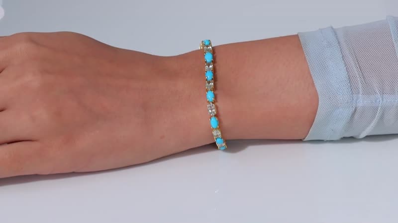 Premium Sleeping Beauty Turquoise and AAA Turkizite Tennis Bracelet in 18K Vermeil YG Over Sterling Silver (7.25 In) 13.90 ctw
