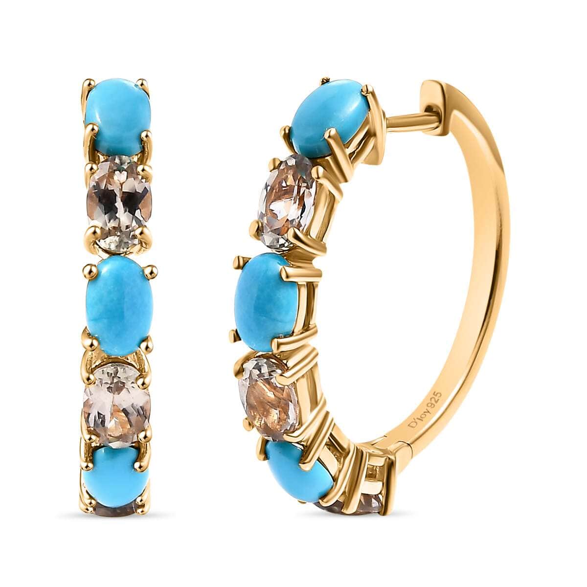 Premium Sleeping Beauty Turquoise and AAA Turkizite 5.60 ctw Hoop Earrings in 18K Vermeil Yellow Gold Over Sterling Silver image number 0