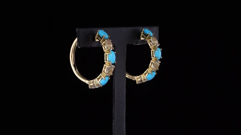 Premium Sleeping Beauty Turquoise and AAA Turkizite Hoop Earrings in 18K Vermeil YG Over Sterling Silver 5.10 ctw