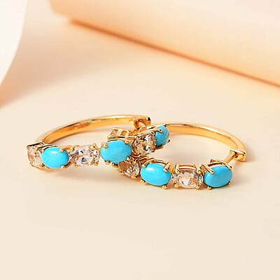 D'Joy Premium Sleeping Beauty Turquoise and AAA Turkizite 5.60 ctw Hoop Earrings in 18K Vermeil Yellow Gold Over Sterling Silver