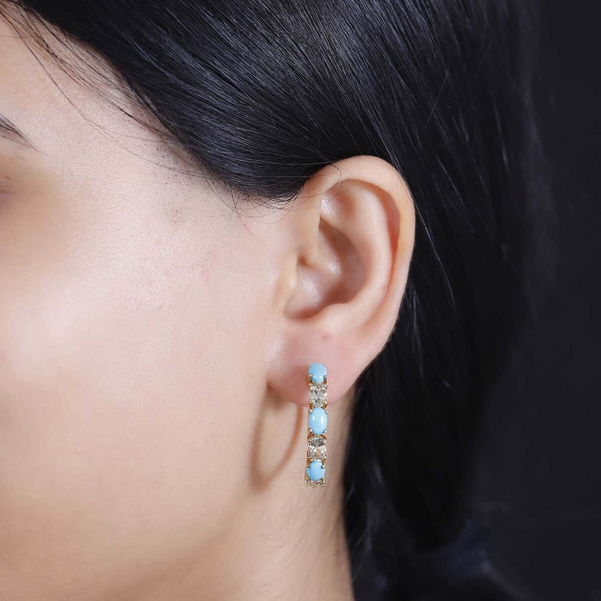 Premium Sleeping Beauty Turquoise and AAA Turkizite 5.60 ctw Hoop Earrings in 18K Vermeil Yellow Gold Over Sterling Silver image number 2