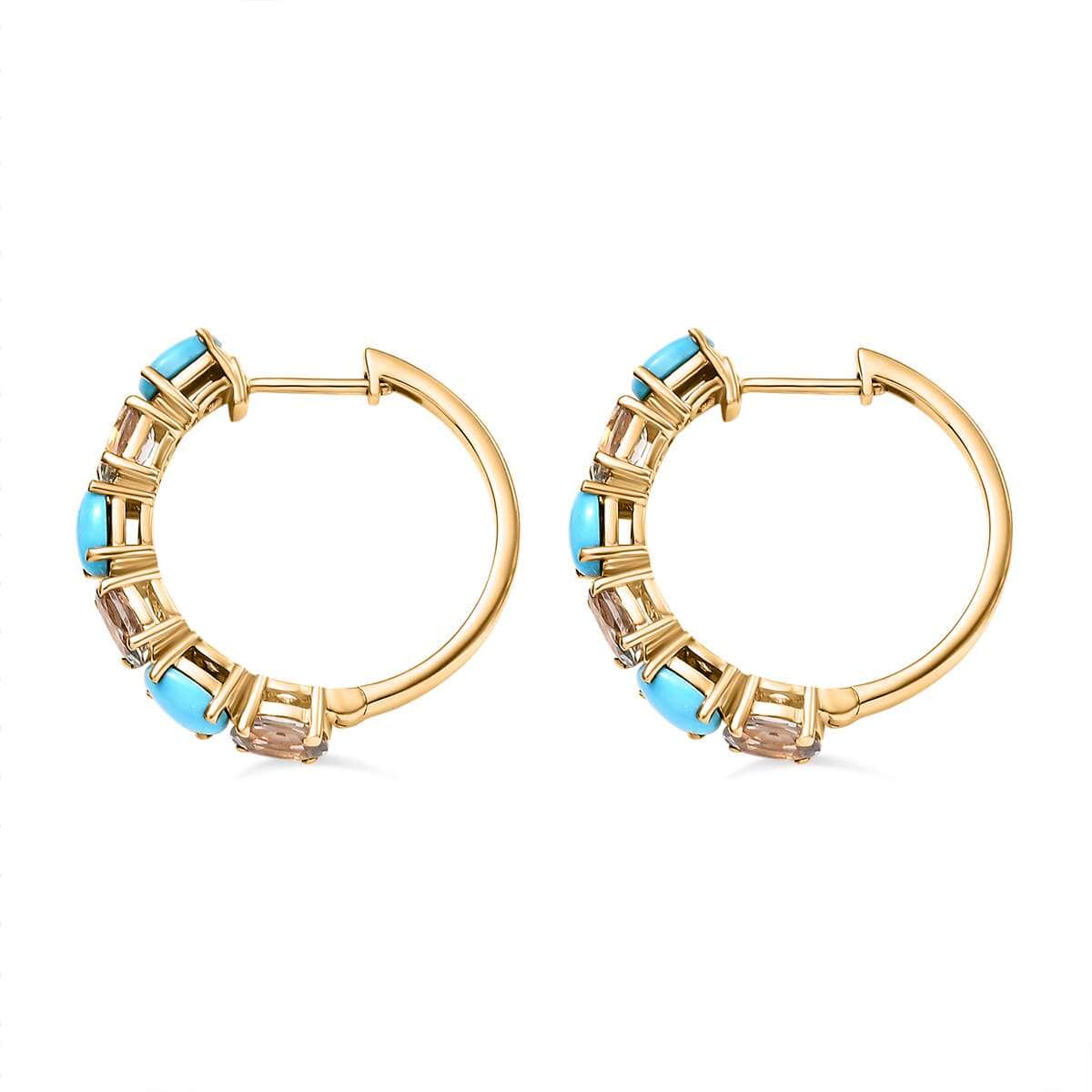 Premium Sleeping Beauty Turquoise and AAA Turkizite 5.60 ctw Hoop Earrings in 18K Vermeil Yellow Gold Over Sterling Silver image number 3