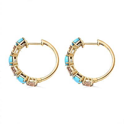 D'Joy Premium Sleeping Beauty Turquoise and AAA Turkizite 5.60 ctw Hoop Earrings in 18K Vermeil Yellow Gold Over Sterling Silver
