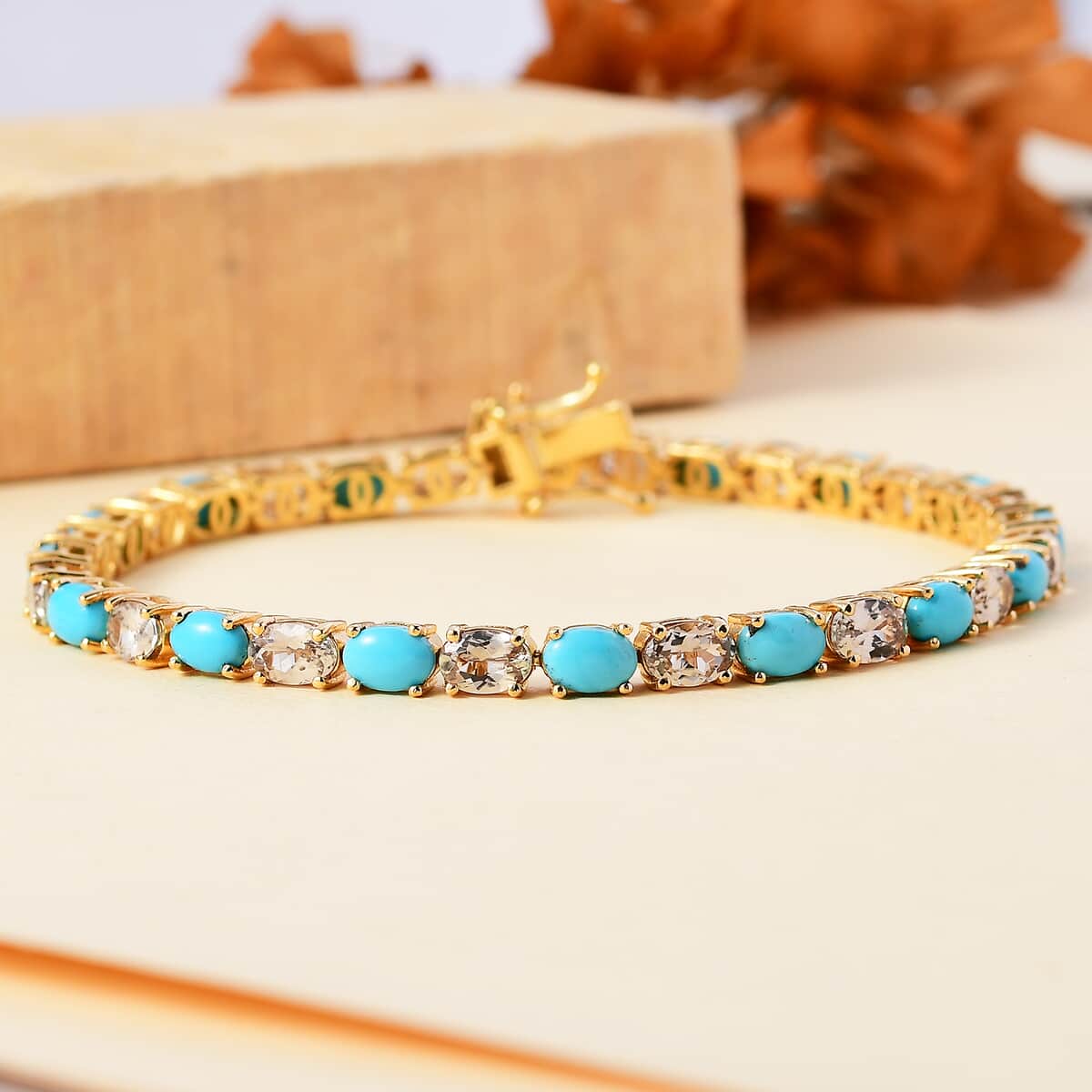 Premium Sleeping Beauty Turquoise and AAA Turkizite Tennis Bracelet in 18K Vermeil YG Over Sterling Silver (8.00 In) 14.75 ctw image number 1